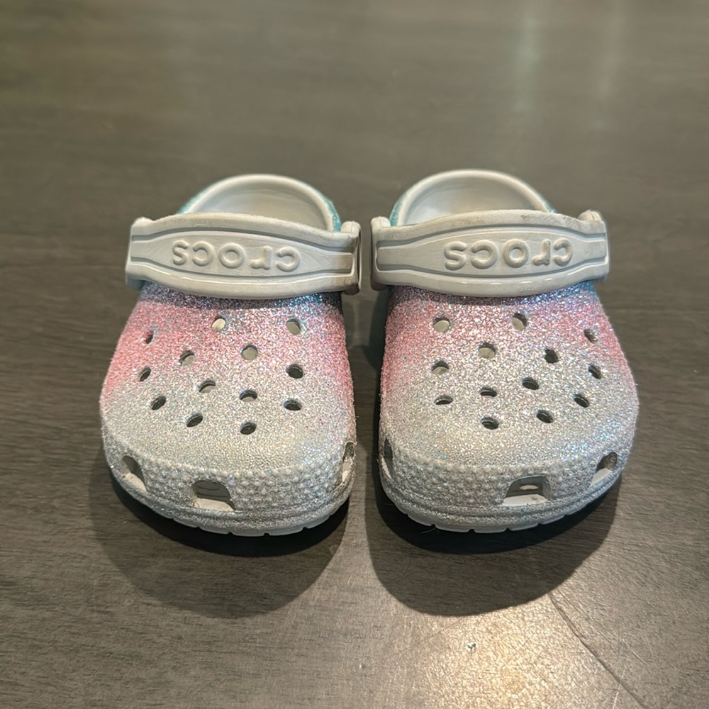 Sparkly blue & pink crocs